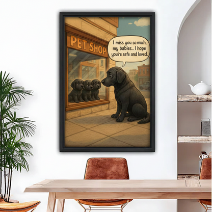 Emotional Lab mom I miss you pet shop framed wall art, black frame, above dining table