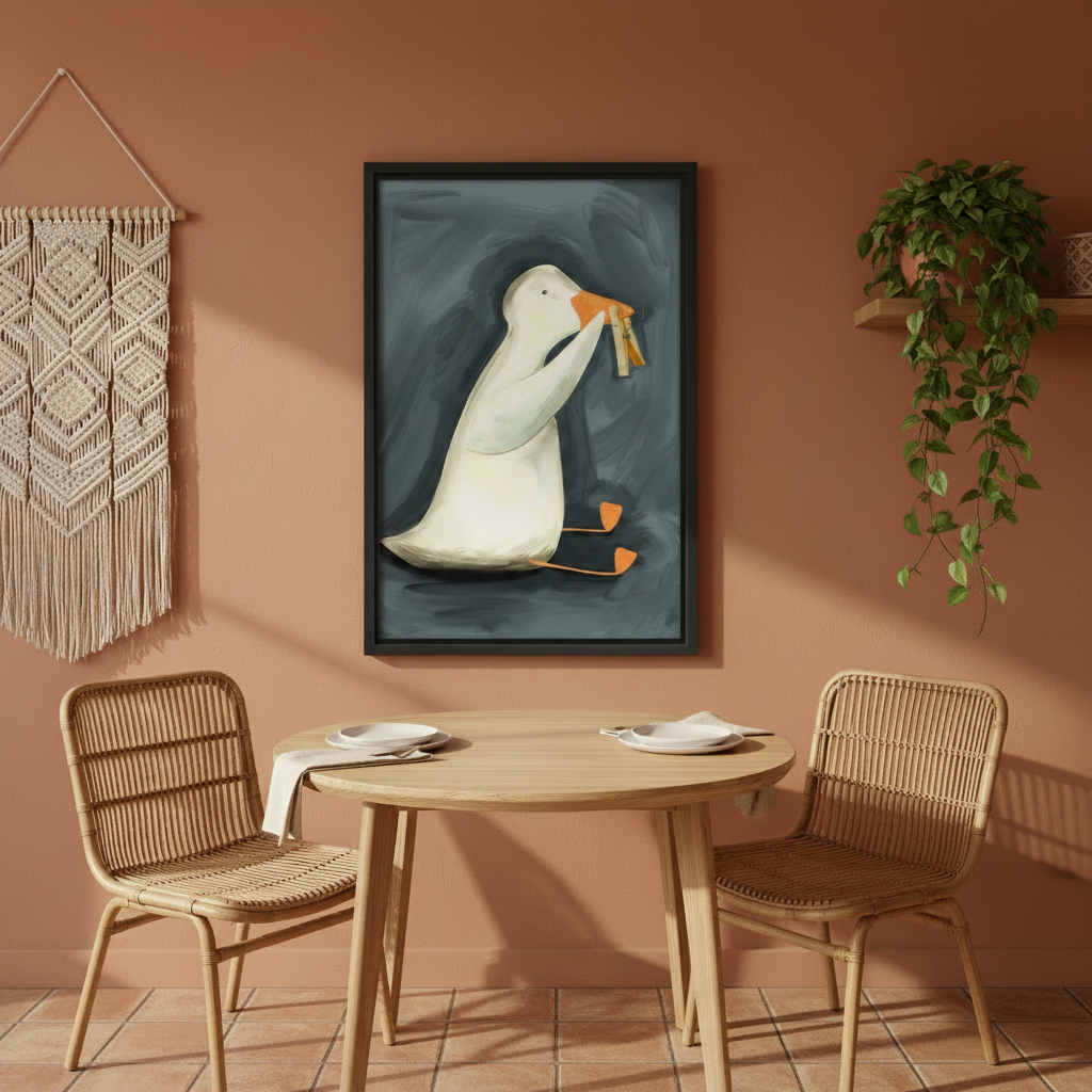 White Duck Clothespin Art Print – Quirky Framed Wall Decor for Modern and Eclectic Homes
