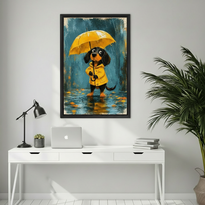 Rainy Day Dachshund Framed Canvas Wall Art Print l1957