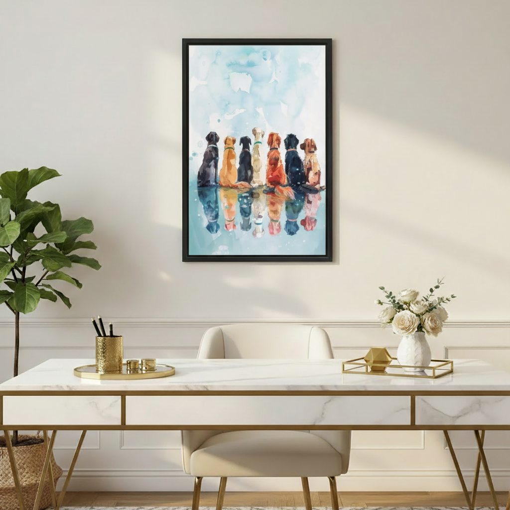 Watercolor Dogs Sitting Together Framed Wall Art Print l2003