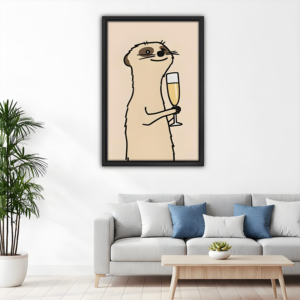 Gallery-wrap meerkat champagne canvas wall art with no frame mounted on a white dining room wall