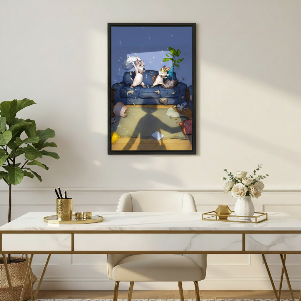 Funny Cat Dog Canvas Wall Art | Humorous Home Decor l2011