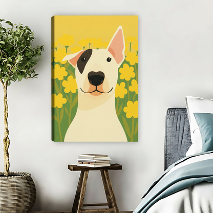 Bull Terrier Yellow Flowers Framed Canvas Wall Art| Liberty Signs #L1631