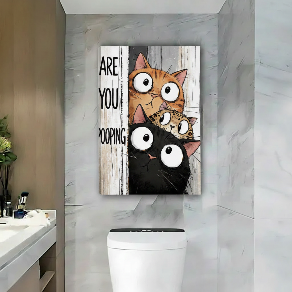 Funny Cat Bathroom Wall Art Framed Print l2004