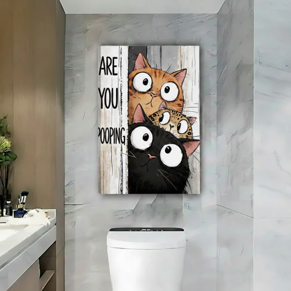 Funny Cat Bathroom Wall Art Framed Print l2004