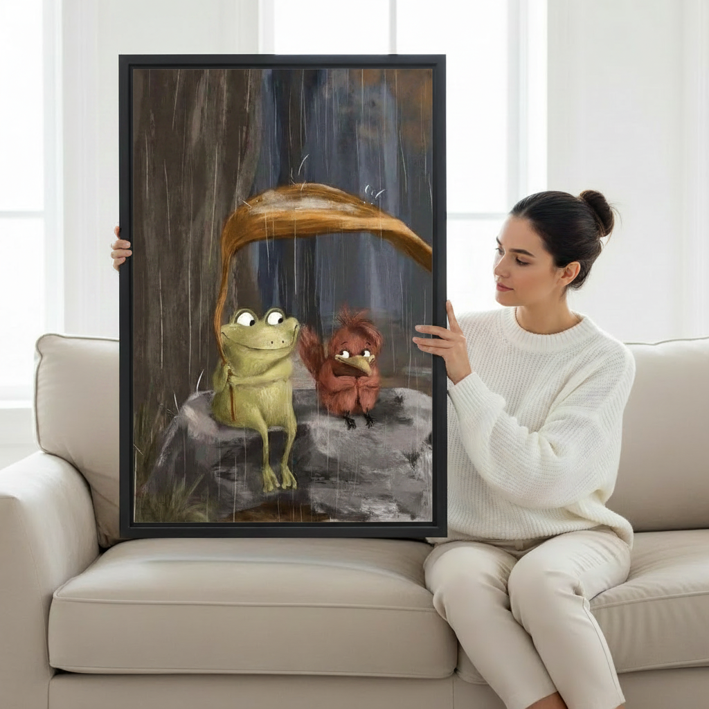 Rainy Day Frog Squirrel Friendship Whimsical Wall Art l2032