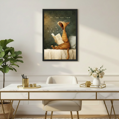 Funny Cat Reading Wall Art – Whimsical Bedroom Poster l2013