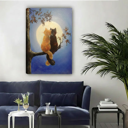 Moonlight Cats Romantic Framed Canvas Wall Art l2033