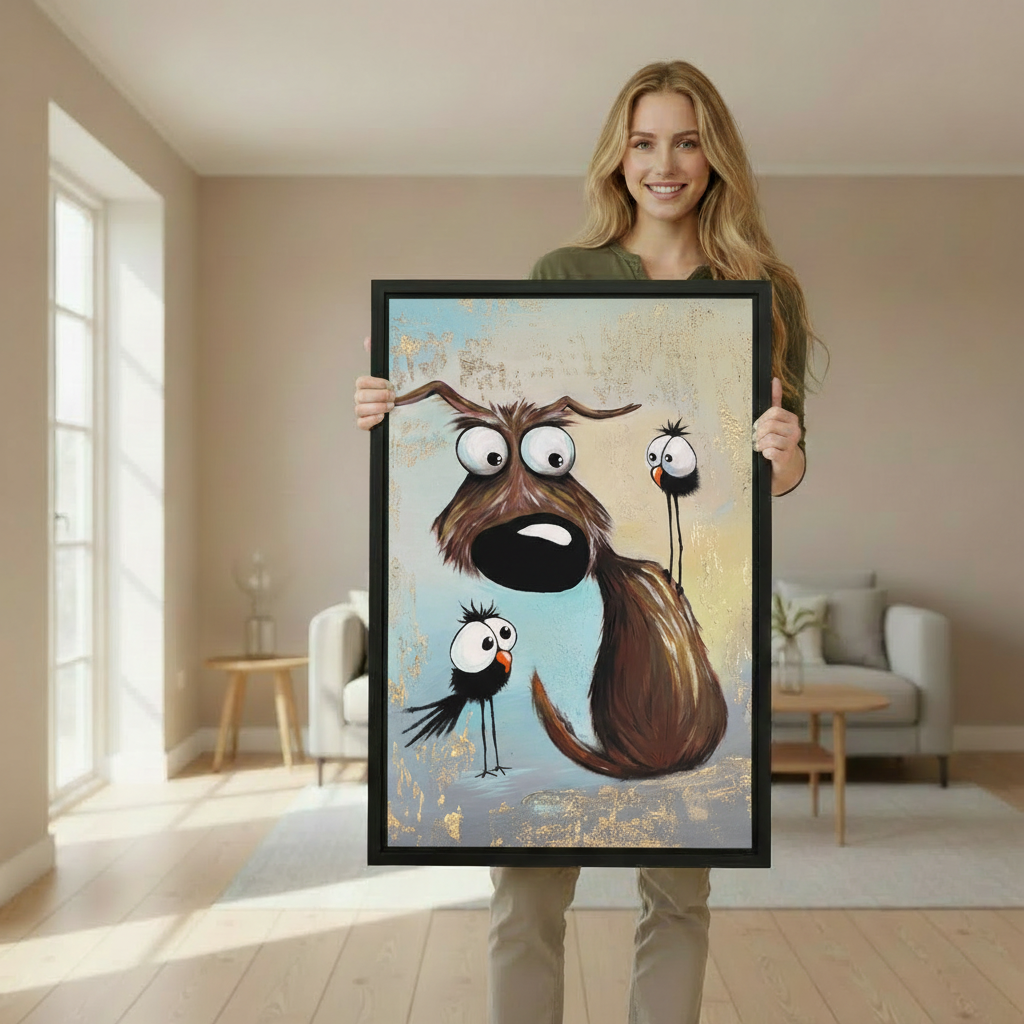 Funny Dog & Birds Whimsical Canvas Wall Art l2021