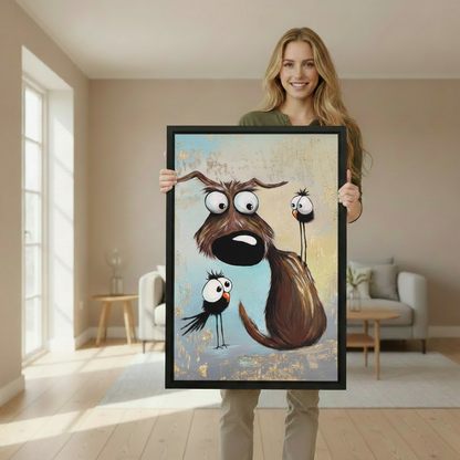 Funny Dog & Birds Whimsical Canvas Wall Art l2021