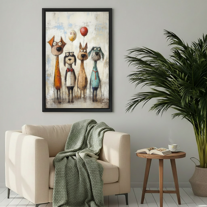 Whimsical Dog Gang Colorful Cartoon Wall Art Print l2023