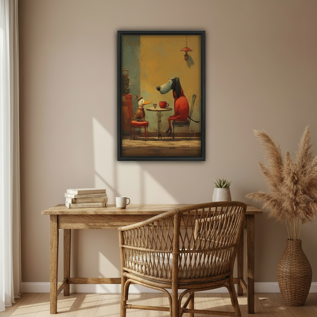 Whimsical Animal Cafe Wall Art Framed Canvas l2035