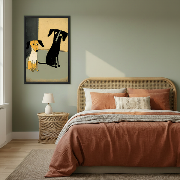 Cute Dachshund Duo Minimalist Cartoon Framed Wall Art l3179