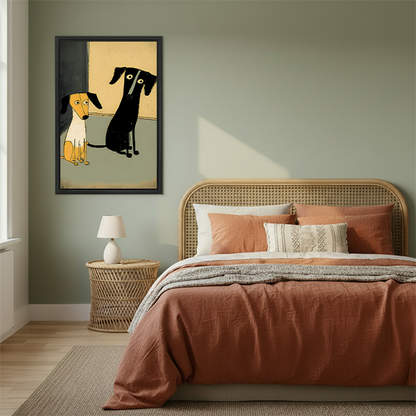 Cute Dachshund Duo Minimalist Cartoon Framed Wall Art l3179