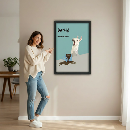 Dang Monday Already llama funny wall art displayed in living room, bold humor animal canvas print