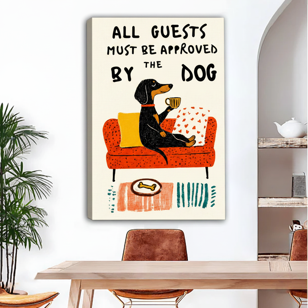 Dachshund dog quote canvas wall art, humorous illustration for home decor