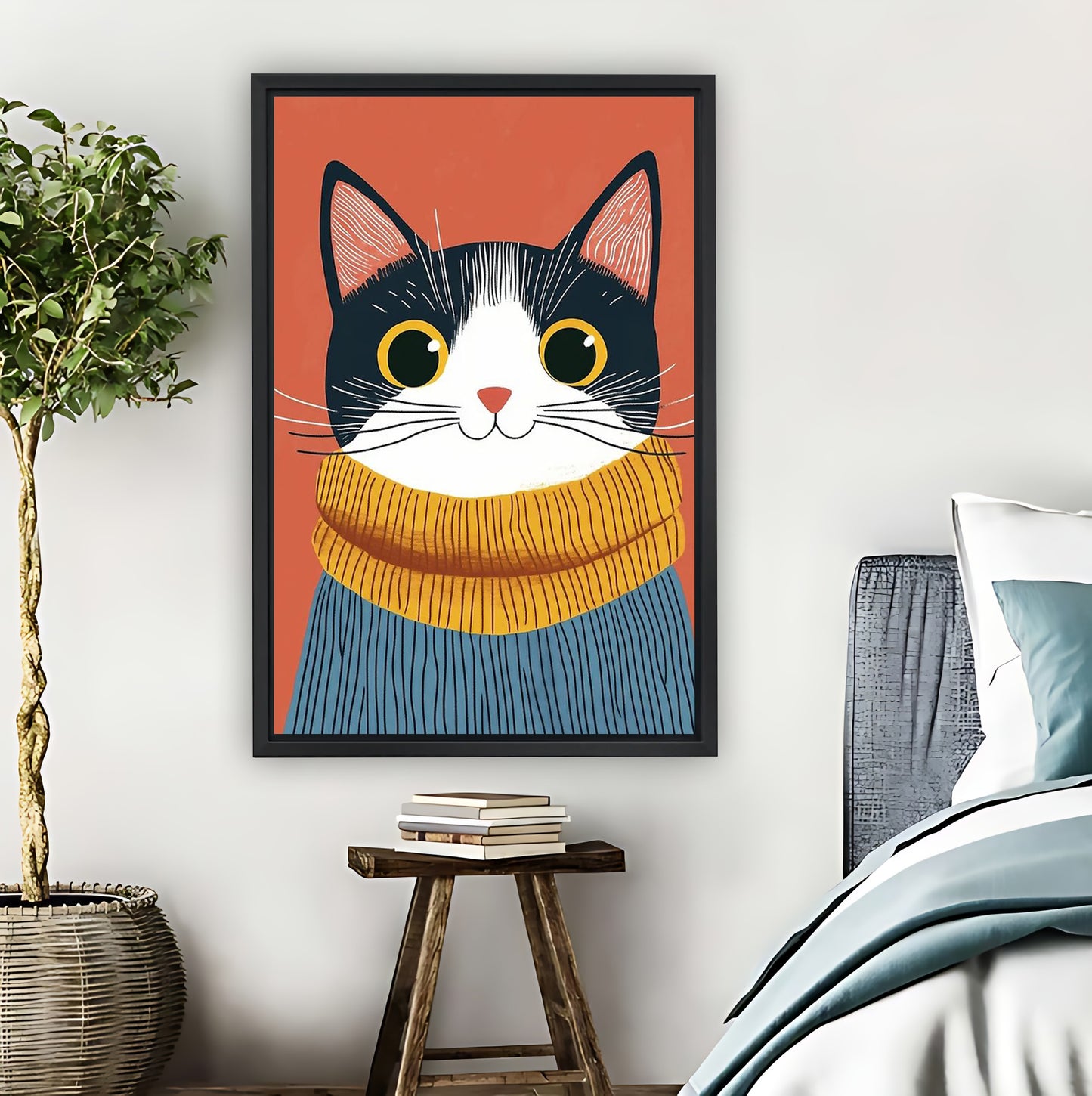 Cat in Yellow Turtleneck Cozy Portrait Wall Art|Liberty Signs #L863