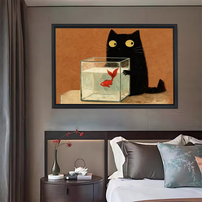 Mischievous Black Cat & Goldfish Bowl Wall Art Print| Liberty Signs #L1593