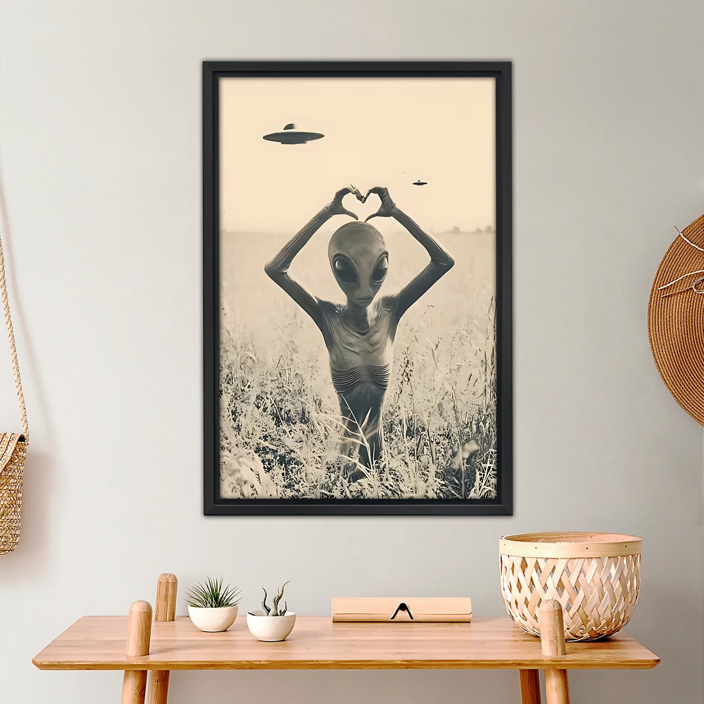 Vintage Alien Heart Hand Sign Wall Art - Retro UFO Sci-Fi Print|Liberty Signs #L391