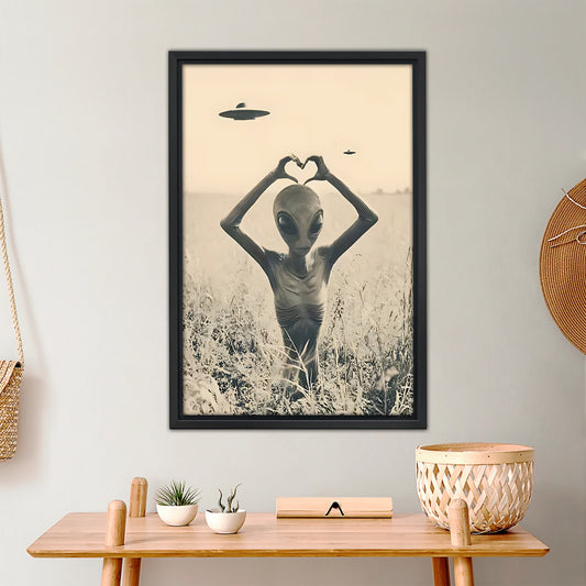 Vintage Alien Heart Hand Sign Wall Art - Retro UFO Sci-Fi Print|Liberty Signs #L391