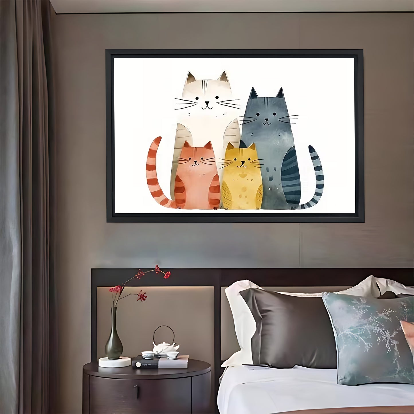 Minimalist Cat Family Group Portrait Wall Art Print| Liberty Signs #L1590