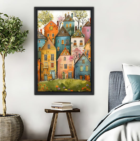 Whimsical Colorful Village Art Print|Liberty Signs #L475
