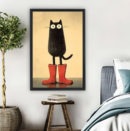Black Cat in Red Rain Boots Whimsical Wall Art Print|Liberty Signs #L853