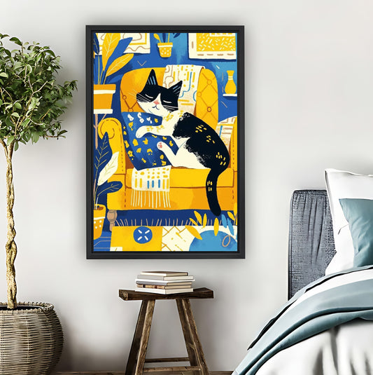 Retro Cat on Yellow Couch Mid-Century Modern Wall Art|Liberty Signs #L823