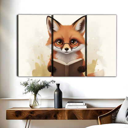 Reading Fox with Glasses Canvas Wall Art - Cute Animal Nursery Decor| Liberty Signs #L307