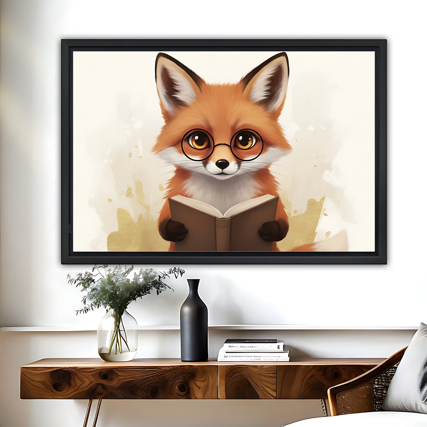 Reading Fox with Glasses Canvas Wall Art - Cute Animal Nursery Decor| Liberty Signs #L307