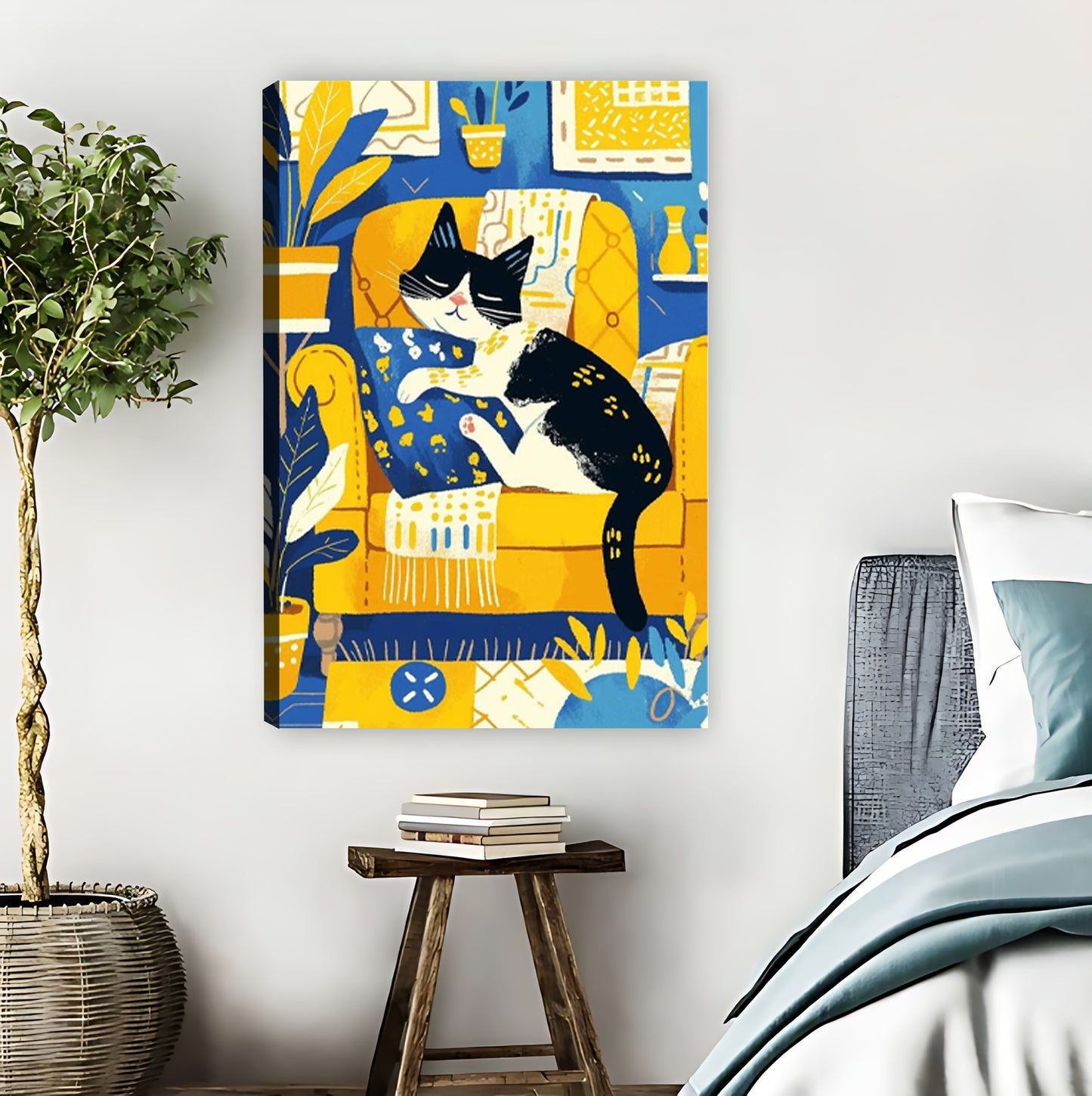 Retro Cat on Yellow Couch Mid-Century Modern Wall Art|Liberty Signs #L823