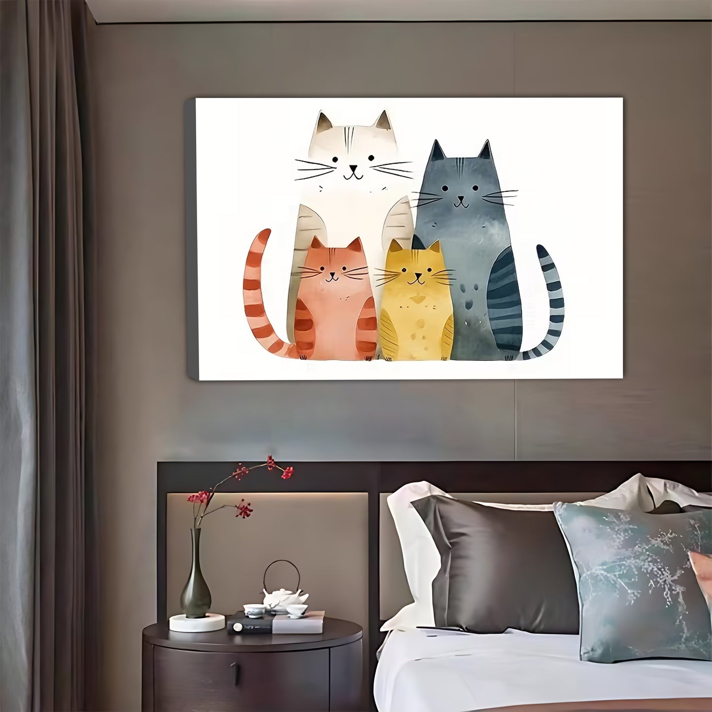 Minimalist Cat Family Group Portrait Wall Art Print| Liberty Signs #L1590