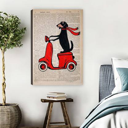Dog on Red Scooter Vintage Dictionary Page Wall Art|Liberty Signs #L817