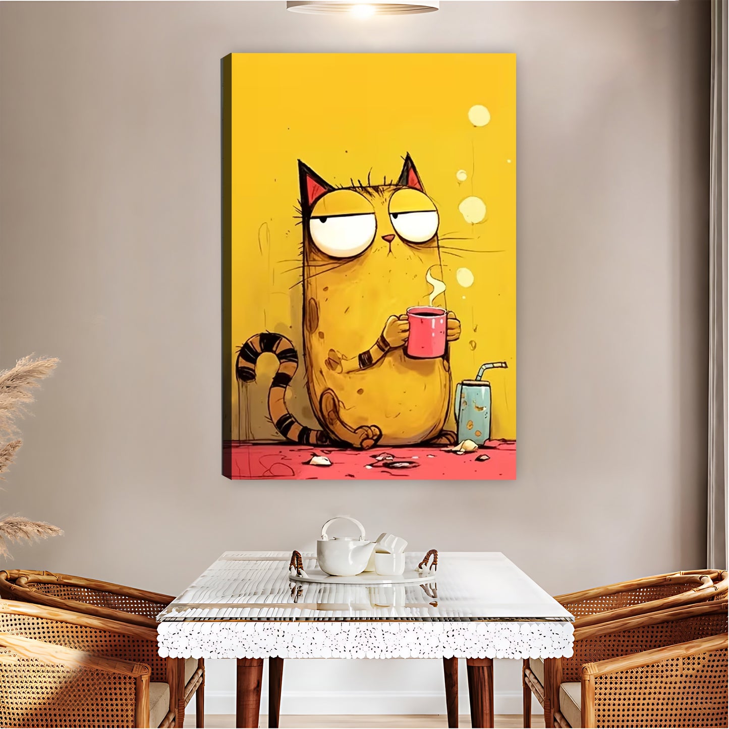 Relatable Tired Cat with Coffee Cup Wall Art Print| Liberty Signs #L1602
