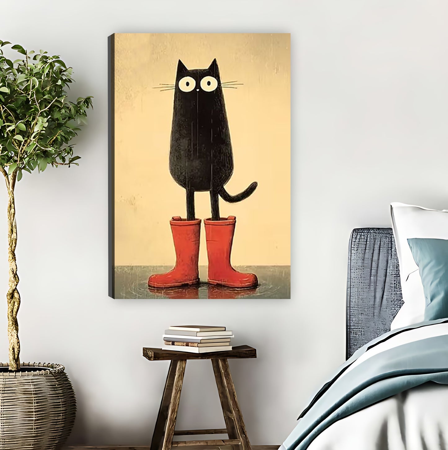 Black Cat in Red Rain Boots Whimsical Wall Art Print|Liberty Signs #L853