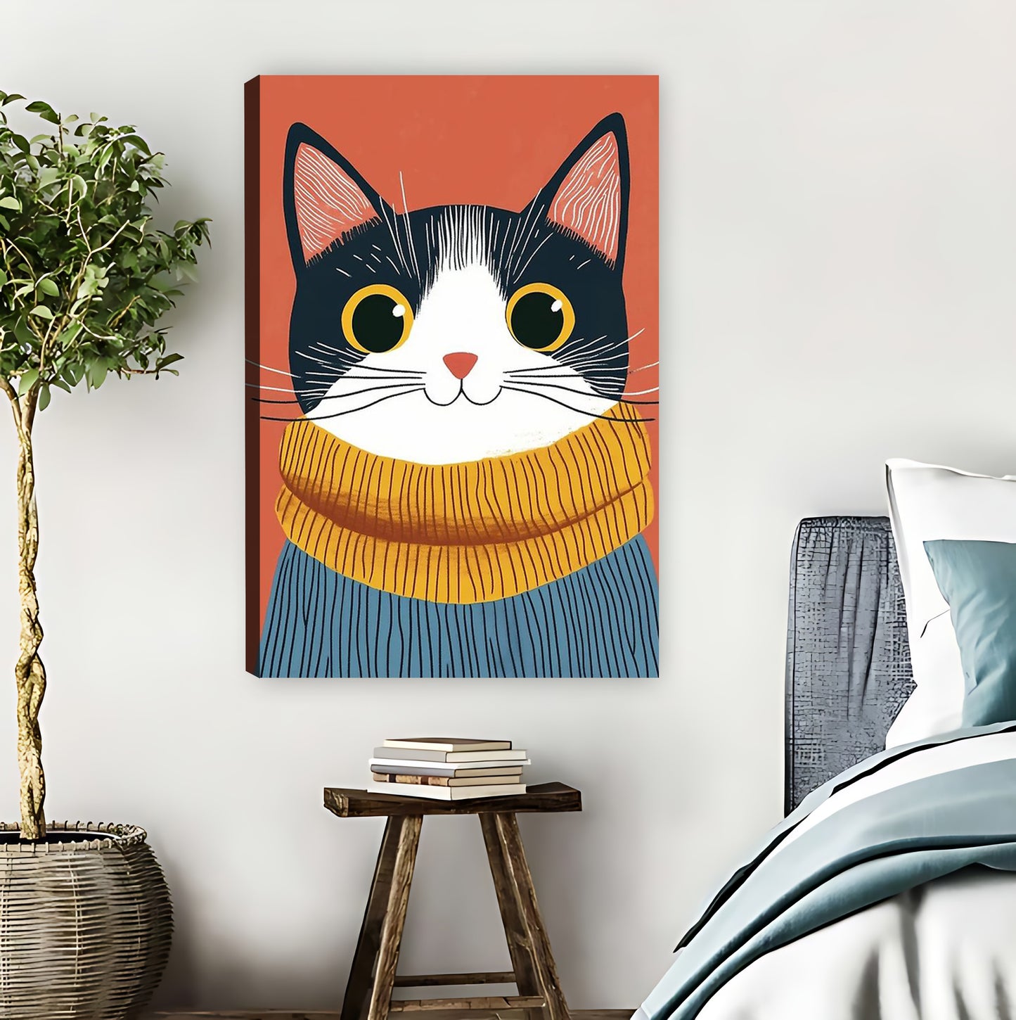 Cat in Yellow Turtleneck Cozy Portrait Wall Art|Liberty Signs #L863