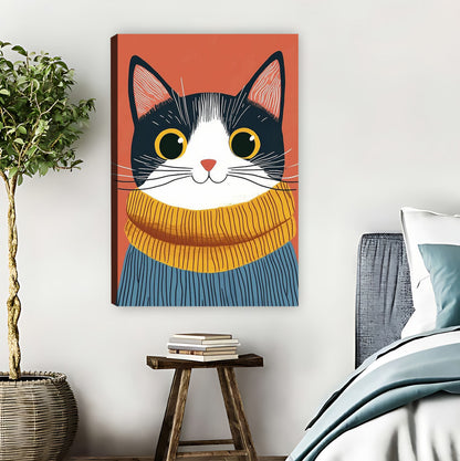 Cat in Yellow Turtleneck Cozy Portrait Wall Art|Liberty Signs #L863
