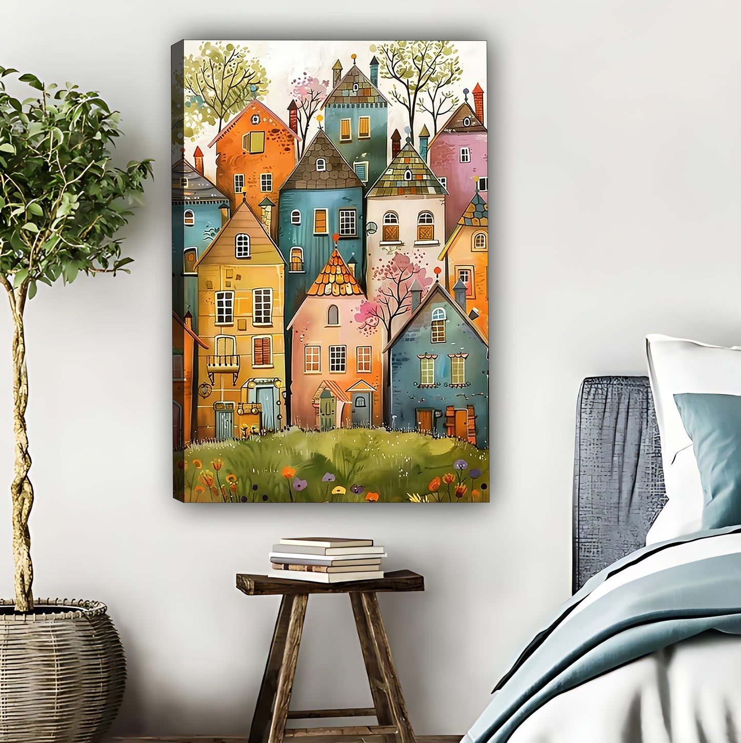 Whimsical Colorful Village Art Print|Liberty Signs #L475