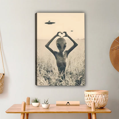 Vintage Alien Heart Hand Sign Wall Art - Retro UFO Sci-Fi Print|Liberty Signs #L391