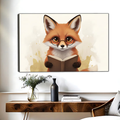 Reading Fox with Glasses Canvas Wall Art - Cute Animal Nursery Decor| Liberty Signs #L307