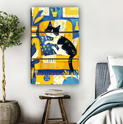 Retro Cat on Yellow Couch Mid-Century Modern Wall Art|Liberty Signs #L823