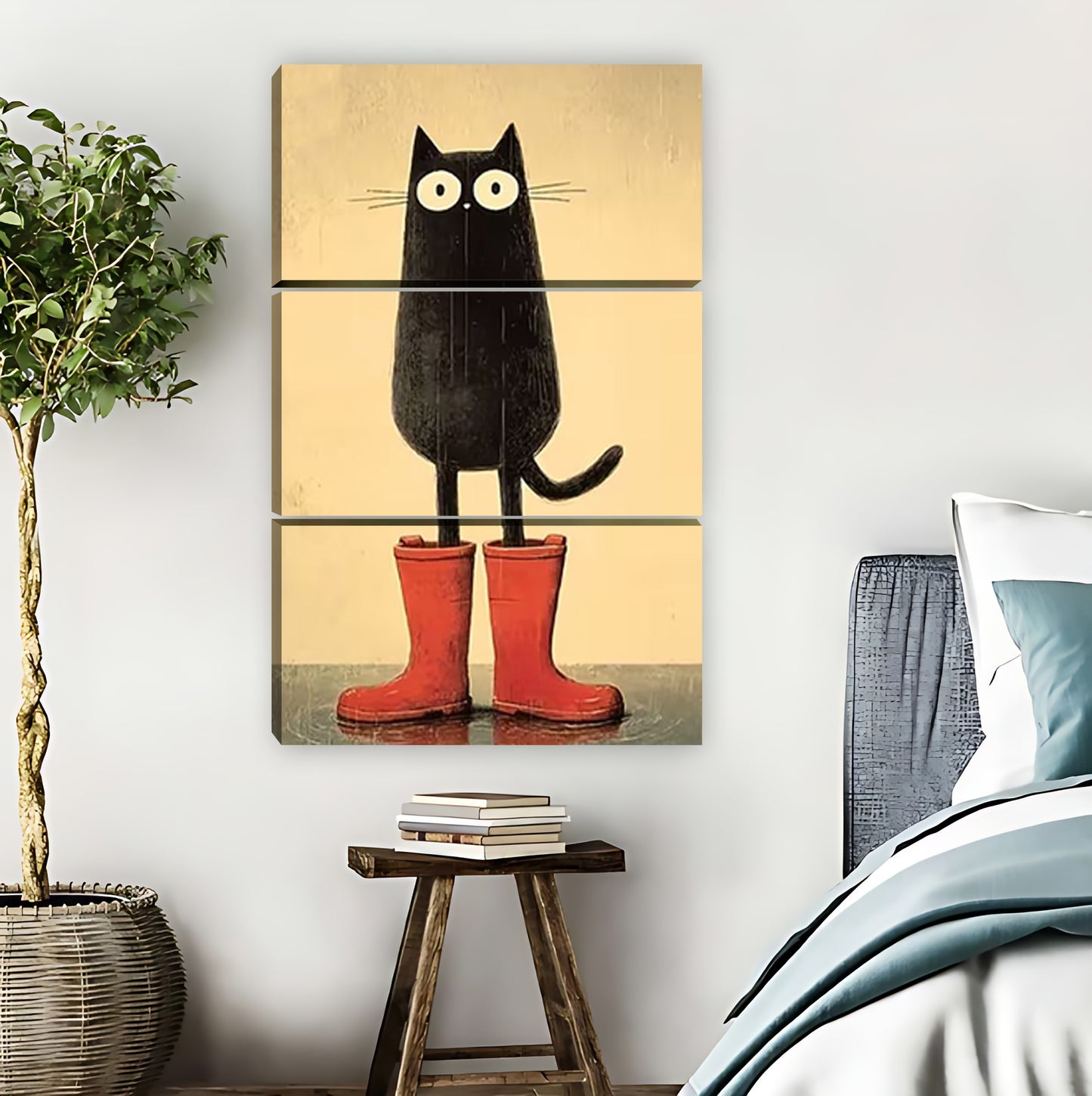Black Cat in Red Rain Boots Whimsical Wall Art Print|Liberty Signs #L853