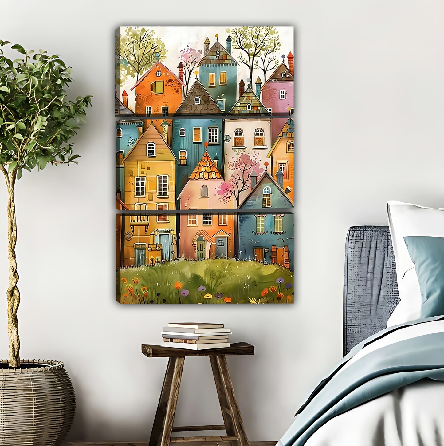 Whimsical Colorful Village Art Print|Liberty Signs #L475