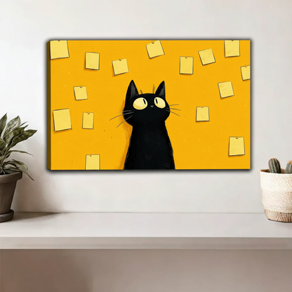 Gallery wrap funny cat sticky notes canvas – playful illustration wall art