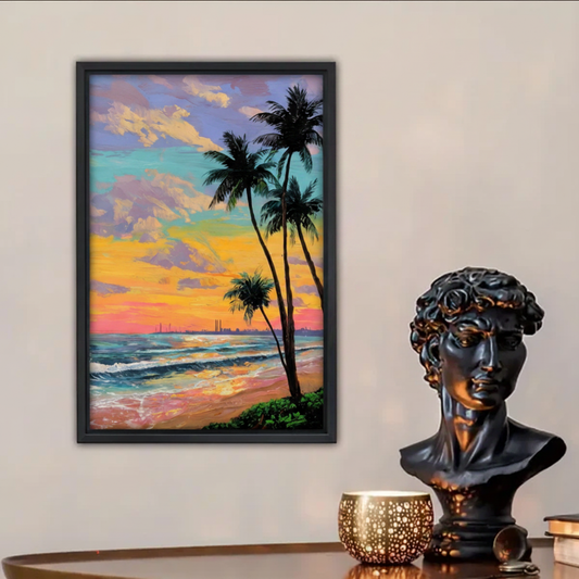 Tropical Beach Sunset Palm Tree Oil Painting Wall Art l1986
