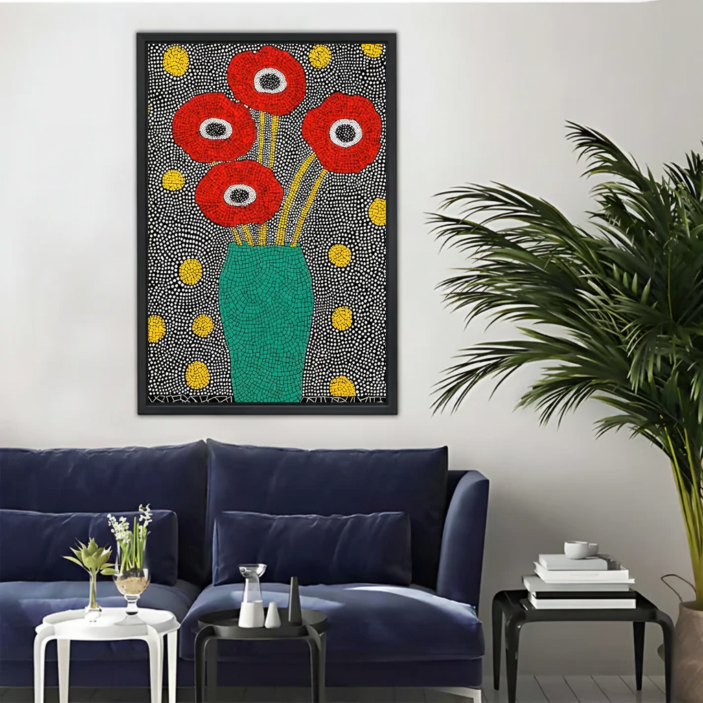 Red Poppy Flowers in Vase Wall Art - Dotted Mosaic Canvas Print|Liberty Signs #L347