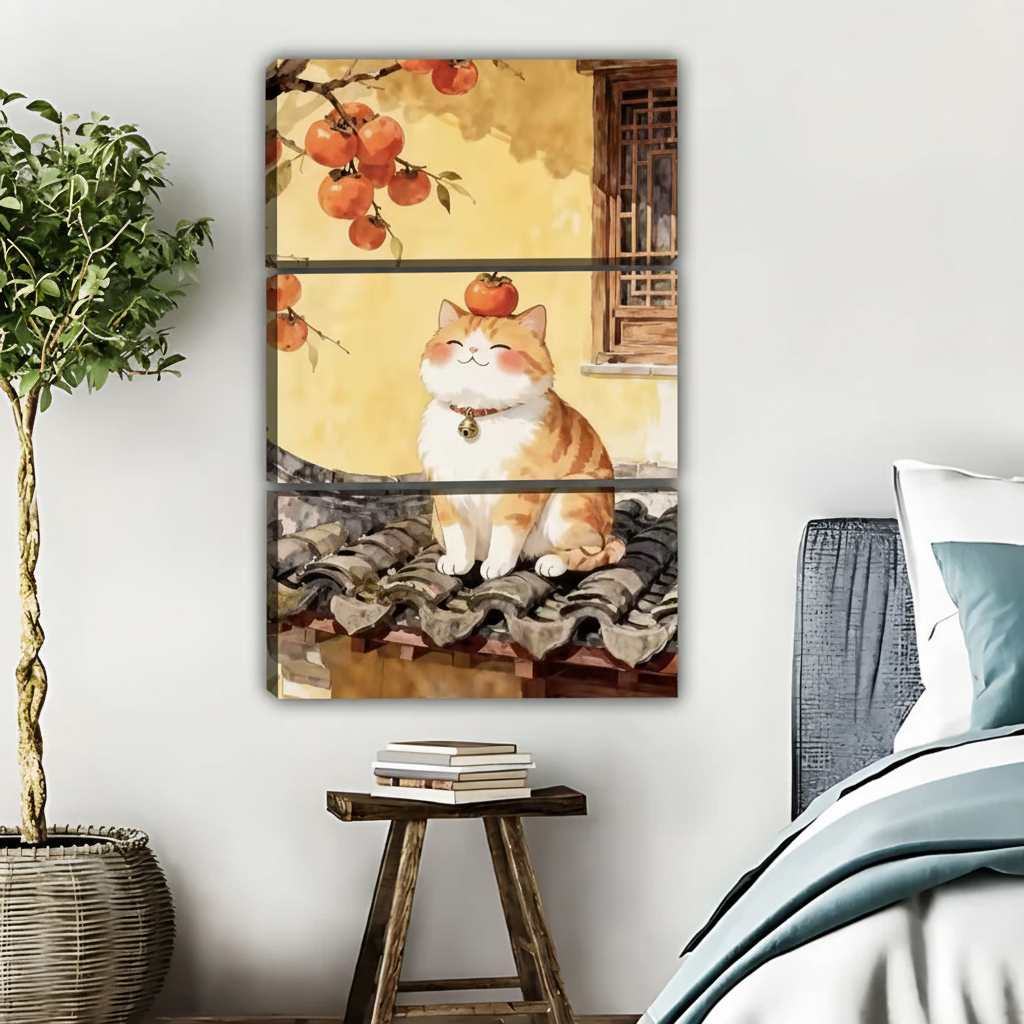 Orange Cat on Roof Wall Art - Asian Inspired Cat Print|Liberty Signs #L528