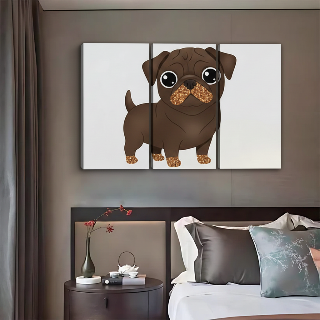 Cute Chocolate Pug Art Print - Adorable Dog with Gold Glitter Accents|Liberty Signs #L412