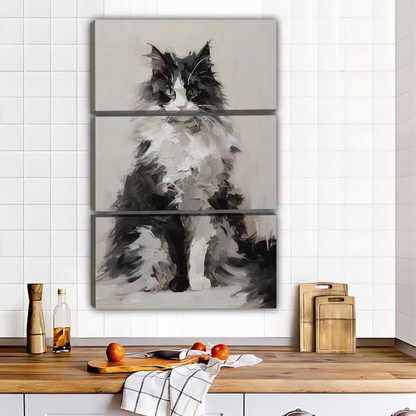 Monochrome Fluffy Cat Wall Art | Neutral Oil Painting for Modern Farmhouse Decor|Liberty Signs #L552