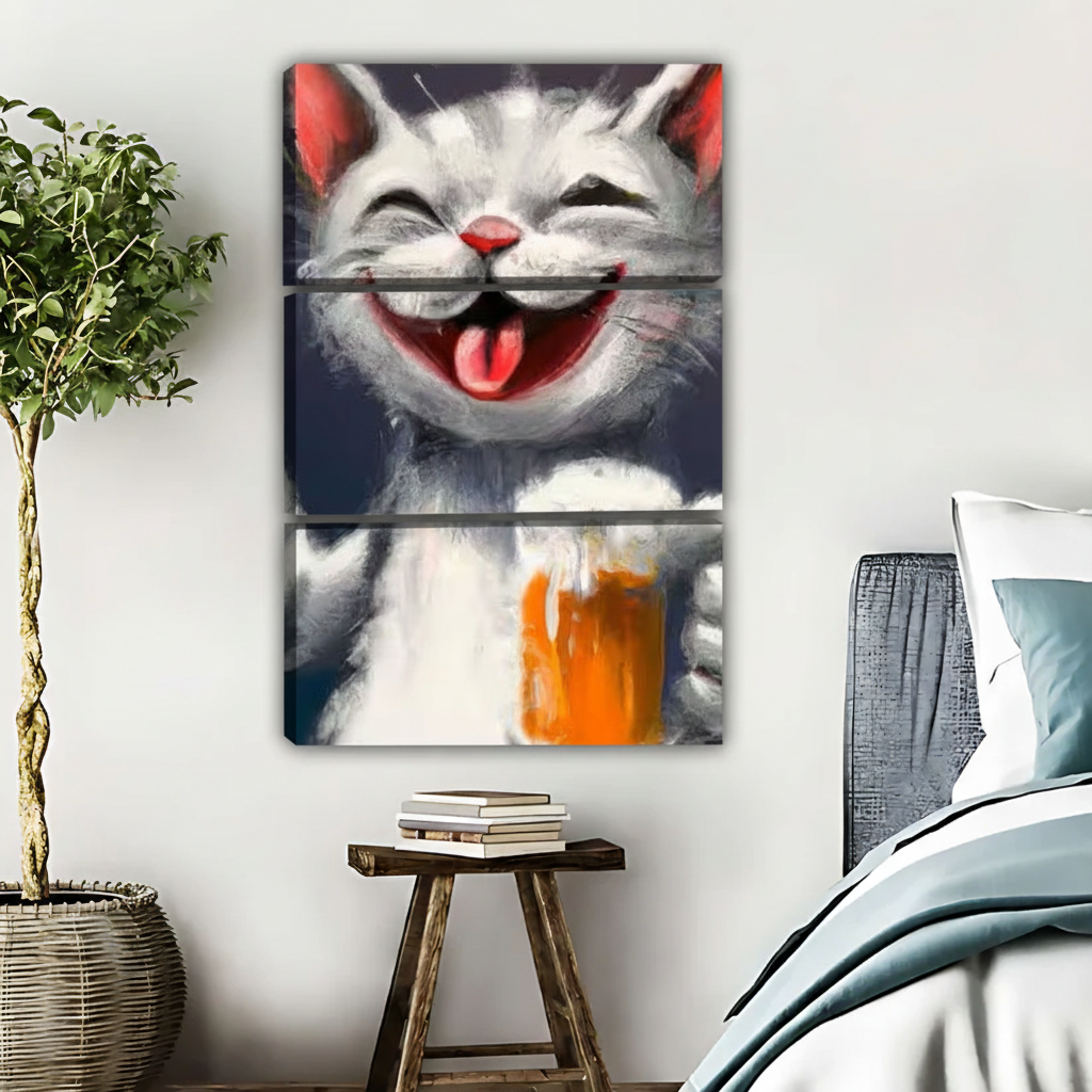 Happy Cat with Beer Wall Art - Funny Animal Canvas Print|Liberty Signs #L540